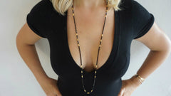 Black Spinel Necklace with Gold Bars