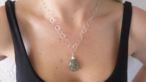 Wrapped Labradorite on Silver Chain