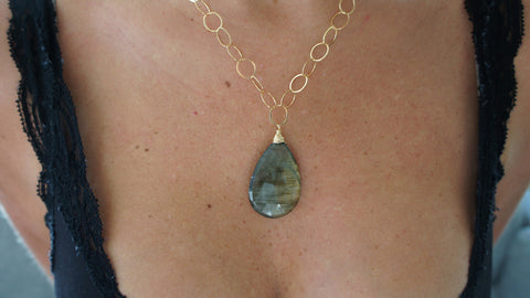 Labradorite on Gold Link Chain