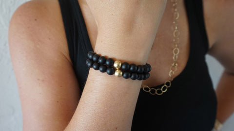 Large Matte Black Onyx Beaded Bracelets