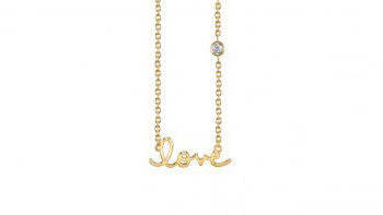 Yellow-Gold Plated Sterling Silver Love Necklace with Bezel Set Diamond